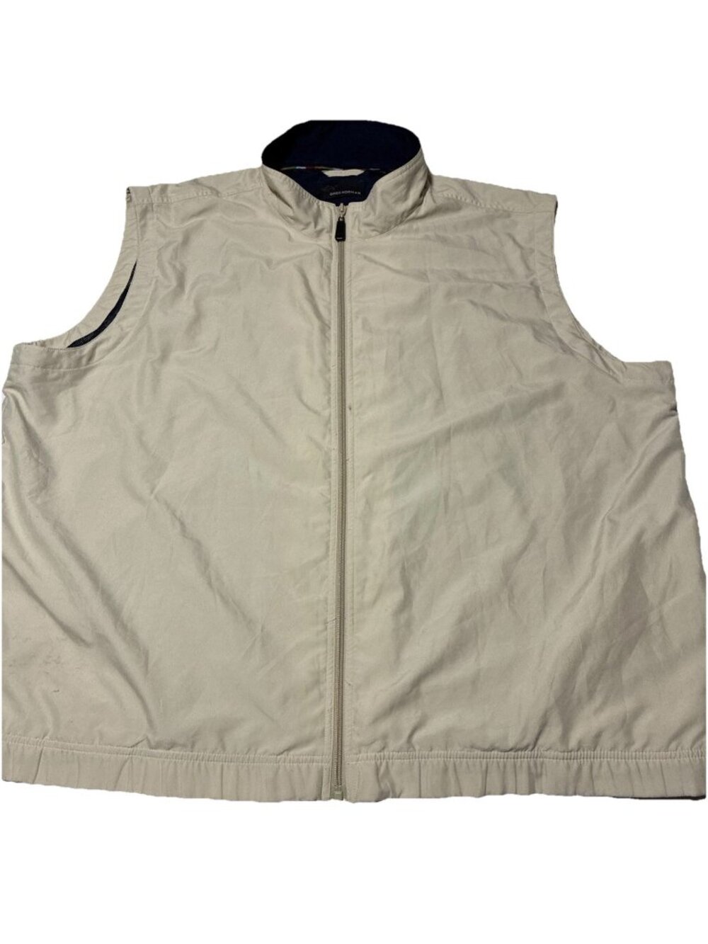 Greg Norman Mens Beige Reversible Golf Vest Size XL Full Zip Embroidered Shark